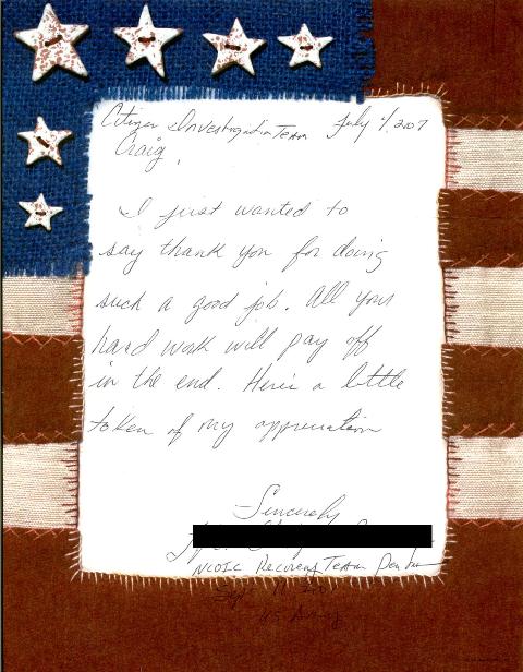 Hand-written letter sent to Citizen Investigation Team by a 9/11 first responder Pentagon recovery team